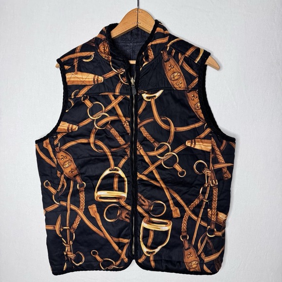 Lauren Ralph Lauren Quilted Vest XL Equestrian Reversible Denim Horse Bit Preppy - Picture 5 of 11